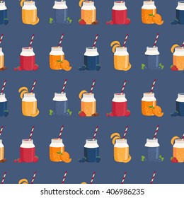 Seamless pattern of smoothie in mason jar. Vector illustration