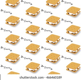 Seamless Pattern With S'more Graham Cracker, Chocolate, And Marshmallow