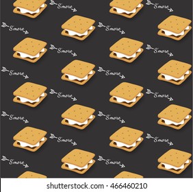 Seamless Pattern With S'more Graham Cracker, Chocolate, And Marshmallow