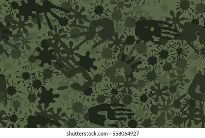 Seamless pattern of smudges and handprints. Fashion camouflage