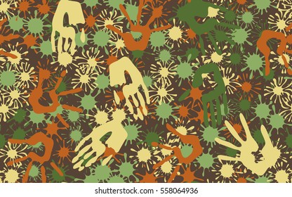 Seamless pattern of smudges and handprints. Fashion camouflage