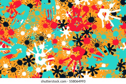 Seamless pattern of smudges and handprints. Fashion camouflage