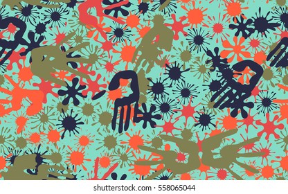 Seamless pattern of smudges and handprints. Fashion camouflage