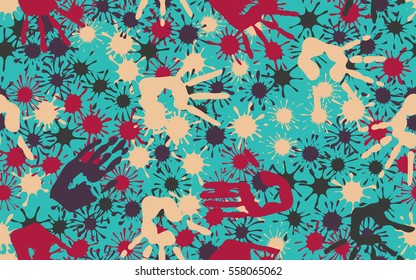 Seamless pattern of smudges and handprints. Fashion camouflage