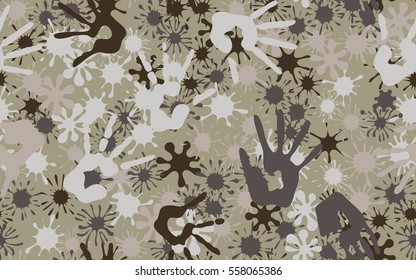 Seamless pattern of smudges and handprints. Fashion camouflage