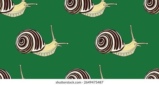 Seamless pattern with snail. Cute childish background. Watercolor snail wallpaper in pastel colors