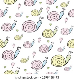 Seamless pattern snail heart childlike