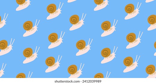 seamless pattern with snail in vector.Template for design, print, background, packaging, book, wrapping paper, fabric.