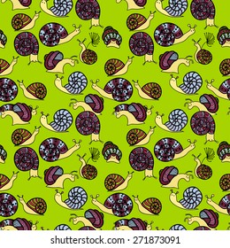 Seamless pattern snails in cartoon style
