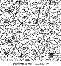 Seamless pattern with snails on white background.