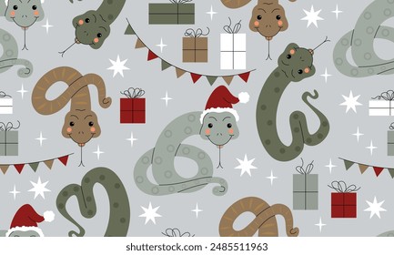 Seamless pattern with snake. 2025 new year of snake. Holiday design with snake. Christmas design. Chinese New Year. 2025 celebration