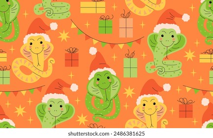 Seamless pattern with snake. 2025 new year of snake. Holiday design with snake. Christmas design. Chinese New Year. 2025 celebration