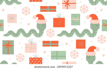 Seamless pattern with snake. 2025 new year of snake. Holiday design with snake. Christmas design. Chinese New Year. 2025 celebration