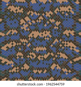 Seamless pattern with snake or reptile print. Colored lizard leather skin texture imitation wallpaper. Animalistic vector chameleon background