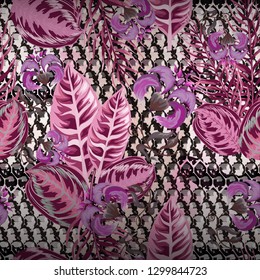 Seamless pattern - snake skin and tropical leaves