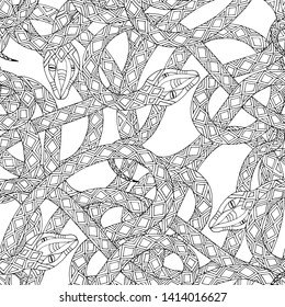 seamless pattern with snakes in black and white
