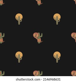 Seamless pattern with snakes and cacti. Hand-drawn flat vector illustration.