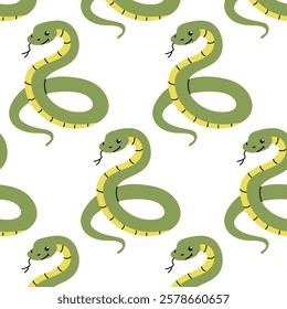 Seamless pattern with snakes in doodle style. Symbol of 2025 according to the Chinese calendar.