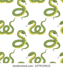 Seamless pattern with snakes in doodle style on a white background. Vector illustration. Design for textile, wrapping paper, background