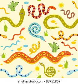 Seamless pattern with snakes in fun style
