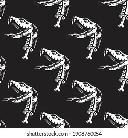 seamless pattern of a snake's head on black backgrpund