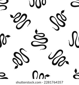 Seamless pattern with snakes illustration black color on white
