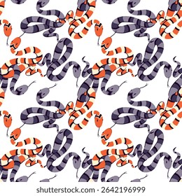 Seamless pattern of snakes with intertwined tails. Vector background for Halloween. Sign of witch magic, symbol of wisdom and knowledge. Ancient symbol of occultism, magic, infinity, mysticism.