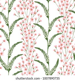 Seamless pattern with snapdragon and alstroemeria. Decorative holiday floral background. Vintage vector illustration in watercolor style