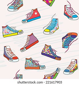 Seamless pattern with sneakers - funny bright design