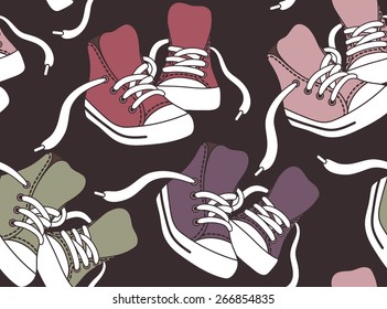 Seamless pattern with sneakers. Retro style