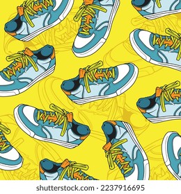 Seamless Pattern. Sneakers Shoes. Sneakers Illustration. Flat Vector Illustration. Fashion Sneakers. Pattern Backround