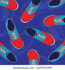 Seamless Pattern. Sneakers Shoes. Sneakers Illustration. Flat Vector Illustration. Fashion Sneakers. Pattern Backround