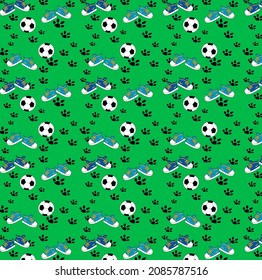 A seamless pattern with sneakers and soccer balls, vector illustration, eps 10