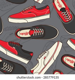 Seamless pattern with sneakers Vector background