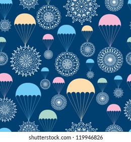 Seamless pattern with snow parachutes
