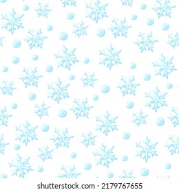 Patrón sin foco con nieve y copos de nieve. Imagen de caricatura del invierno.