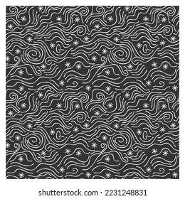 Seamless pattern of snow and winter waves on black background. Design winter backdrop.