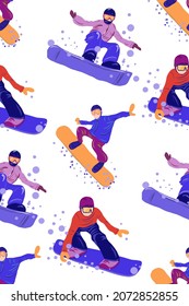 Patrón sin problemas con el snowboard. Gente en snowboard. Deporte de invierno.