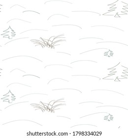 seamless pattern snowdrifts, christmas trees, winter childrens drawing. for printing on fabric, wrapping paper. doodle, not neat drawing, new year, christmas, winter's tale. vector eps 10
