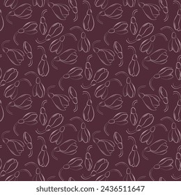 seamless pattern with snowdrop flowers contour on dark background