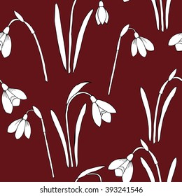 Seamless pattern with snowdrops. Hand drawn spring sketches flowers. Vector Illustration