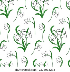 Seamless pattern Snowdrops. Vector First spring flowers for fabric, textile, wrapping paper.