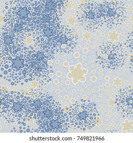 Seamless pattern. Snowfall from colored snowflakes. Festive camouflage. Texture for three-dimensional modeling.