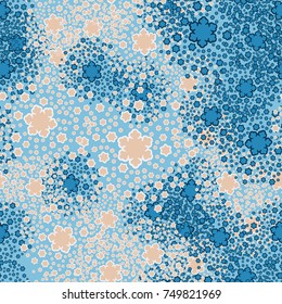 Seamless pattern. Snowfall from colored snowflakes. Festive camouflage. Texture for three-dimensional modeling.