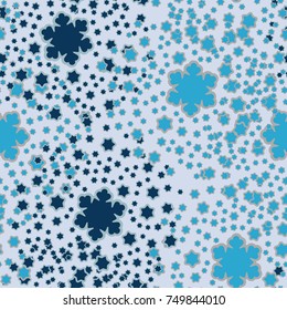 Seamless pattern. Snowfall from colored snowflakes. Festive camouflage. Texture for three-dimensional modeling.
