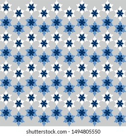 Seamless pattern of snowflake blue, white, gray background, for background graphic, paper print or ornament product. Vector design. Elegant Christmas winter template. 