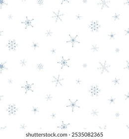 Iconos del estilo del doodle del copo de nieve del patrón inconsútil para el diseño del invierno. Ilustración vectorial dibujada a mano. Fondo de invierno