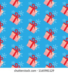 seamless pattern with snowflake and gift box, vector illustration