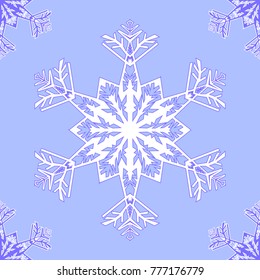 Seamless pattern. Snowflake on a blue background for the design of New Year's holidays.