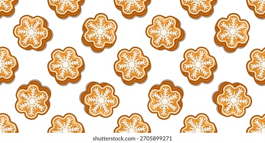 Patrón sin fisuras de galletas de jengibre decoradas con copos de nieve con glaseado blanco, perfecto para fondos de vacaciones de invierno